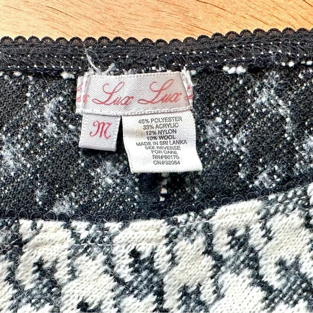 Lux Lux Lux Y2K Houndstooth Lace Trim Flare Skirt Black White M
